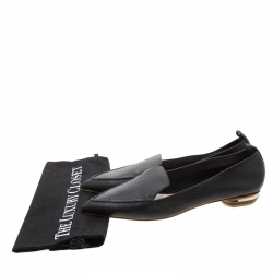 Nicholas Kirkwood Black Textured Leather Beya Pointed Toe Flats Size 38