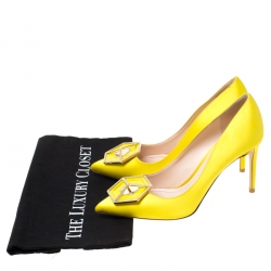 Pre Owned Nicholas Kirkwood Canary Yellow Satin Eden Jeweled Pointed Toe Pumps Size 38