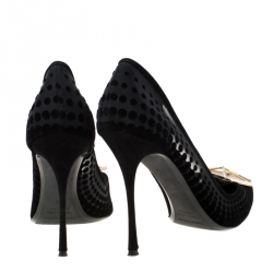 Pre Owned Nicholas Kirkwood Black Suede And Mesh Hexagon Embellished Pumps Size 39