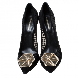 Pre Owned Nicholas Kirkwood Black Suede And Mesh Hexagon Embellished Pumps Size 39