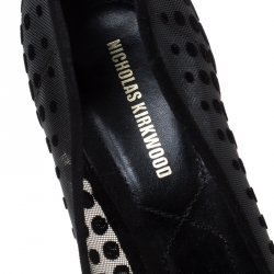 Pre Owned Nicholas Kirkwood Black Suede And Mesh Hexagon Embellished Pumps Size 39