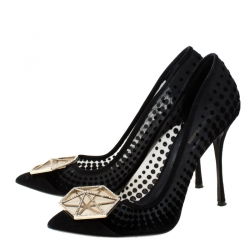 Pre Owned Nicholas Kirkwood Black Suede And Mesh Hexagon Embellished Pumps Size 39