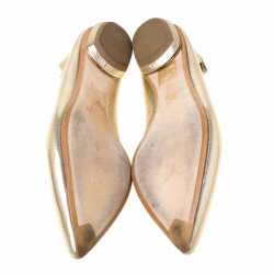 Pre Owned Nicholas Kirkwood Gold Metallic Leather Beya Pointed Toe Ballet Flats 37.5