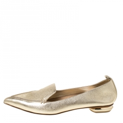 Pre Owned Nicholas Kirkwood Gold Metallic Leather Beya Pointed Toe Ballet Flats 37.5