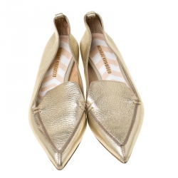 Pre Owned Nicholas Kirkwood Gold Metallic Leather Beya Pointed Toe Ballet Flats 37.5