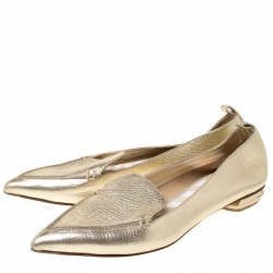 Pre Owned Nicholas Kirkwood Gold Metallic Leather Beya Pointed Toe Ballet Flats 37.5