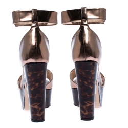 Nicholas Kirkwood Bronze/Brown Patent Leather Pearl Platform Sandals Size 40