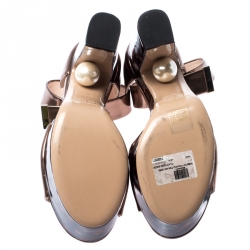 Nicholas Kirkwood Bronze/Brown Patent Leather Pearl Platform Sandals Size 40