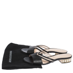 Nicholas Kirkwood Black Mesh and Leather Pearl Embellished Flat Slides Size 41 