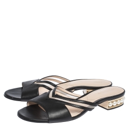 Nicholas Kirkwood Black Mesh and Leather Pearl Embellished Flat Slides Size 41 