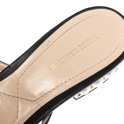 Nicholas Kirkwood Black Mesh and Leather Pearl Embellished Flat Slides Size 41 