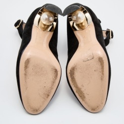 Pre Owned Nicholas Kirkwood Black Suede Lola Pearl Ankle Strap Pumps Size 36.5
