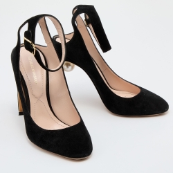 Pre Owned Nicholas Kirkwood Black Suede Lola Pearl Ankle Strap Pumps Size 36.5