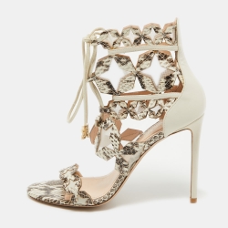 Cream/brown Leather And Mesh Sandals