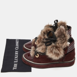 Pre Owned Nicholas Kirkwood Burgundy Suede and Patent Leather Fur High Top Sneakers  Size 39