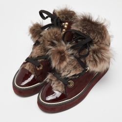 Pre Owned Nicholas Kirkwood Burgundy Suede and Patent Leather Fur High Top Sneakers  Size 39