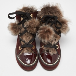 Pre Owned Nicholas Kirkwood Burgundy Suede and Patent Leather Fur High Top Sneakers  Size 39