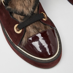 Pre Owned Nicholas Kirkwood Burgundy Suede and Patent Leather Fur High Top Sneakers  Size 39