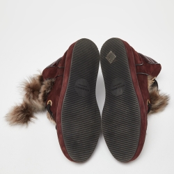 Pre Owned Nicholas Kirkwood Burgundy Suede and Patent Leather Fur High Top Sneakers  Size 39