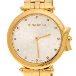 Pre Owned Nina Ricci Silver Gold-Plated Stainless Steel Classic Women's Wristwatch 37MM