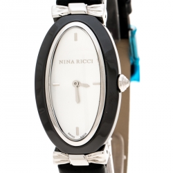 Pre Owned Nina Ricci White Stainless Steel Black Ceramic Oval NO61010SM Women's Wristwatch 24 mm