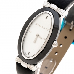 Pre Owned Nina Ricci White Stainless Steel Black Ceramic Oval NO61010SM Women's Wristwatch 24 mm
