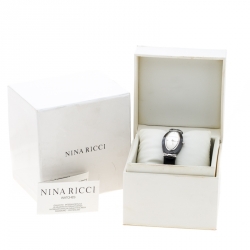 Pre Owned Nina Ricci White Stainless Steel Black Ceramic Oval NO61010SM Women's Wristwatch 24 mm