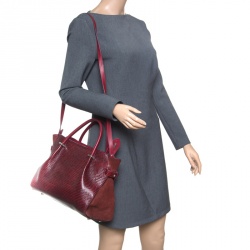 Pre Owned Nina Ricci Burgundy Lizard Embossed Leather and Suede Marche Tote
