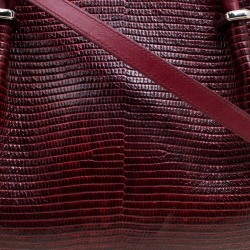 Pre Owned Nina Ricci Burgundy Lizard Embossed Leather and Suede Marche Tote
