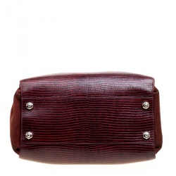 Pre Owned Nina Ricci Burgundy Lizard Embossed Leather and Suede Marche Tote