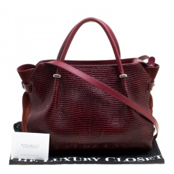 Pre Owned Nina Ricci Burgundy Lizard Embossed Leather and Suede Marche Tote
