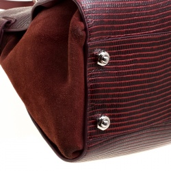 Pre Owned Nina Ricci Burgundy Lizard Embossed Leather and Suede Marche Tote