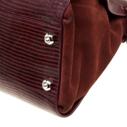 Pre Owned Nina Ricci Burgundy Lizard Embossed Leather and Suede Marche Tote