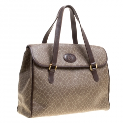 Nina Ricci Brown Coated Canvas and Leather Satchel
