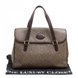 Nina Ricci Brown Coated Canvas and Leather Satchel