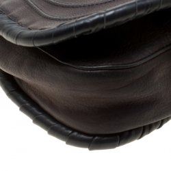 Pre Owned Nina Ricci Metallic Black Leather Flap Shoulder Bag