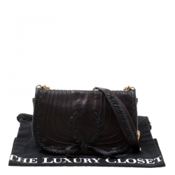 Pre Owned Nina Ricci Metallic Black Leather Flap Shoulder Bag