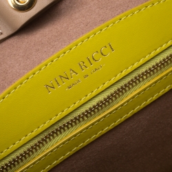 Nina Ricci Beige/Green Leather and Canvas Shopper Tote 