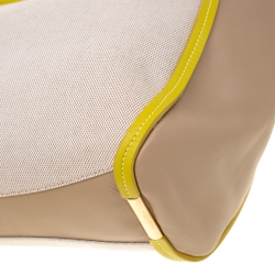 Nina Ricci Beige/Green Leather and Canvas Shopper Tote 