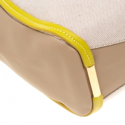 Nina Ricci Beige/Green Leather and Canvas Shopper Tote 