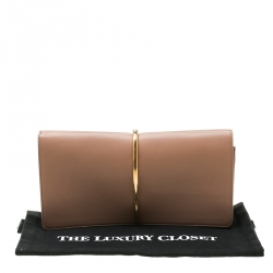 Pre Owned Nina Ricci Dark Beige Leather Arc Clutch