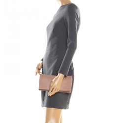 Pre Owned Nina Ricci Dark Beige Leather Arc Clutch