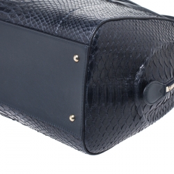 Pre Owned Nina Ricci Navy Blue Python Boston Bag