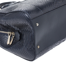Pre Owned Nina Ricci Navy Blue Python Boston Bag