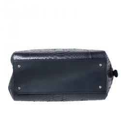 Pre Owned Nina Ricci Navy Blue Python Boston Bag