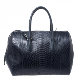 Pre Owned Nina Ricci Navy Blue Python Boston Bag