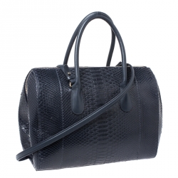 Pre Owned Nina Ricci Navy Blue Python Boston Bag