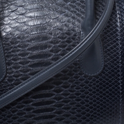 Pre Owned Nina Ricci Navy Blue Python Boston Bag