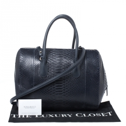 Pre Owned Nina Ricci Navy Blue Python Boston Bag