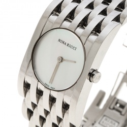Pre Owned Nina Ricci White Mother of Pearl Stainless Steel N000113 Women's Wristwatch 25 mm
